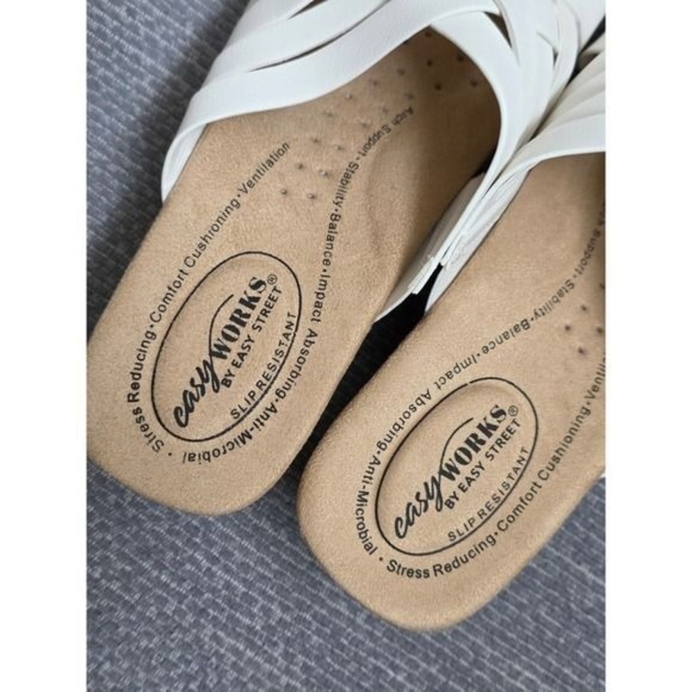 Easy Works Rosanna Sandals 10 White Woven Wedge Slip Resistant Comfort Clogs - Picture 3 of 12
